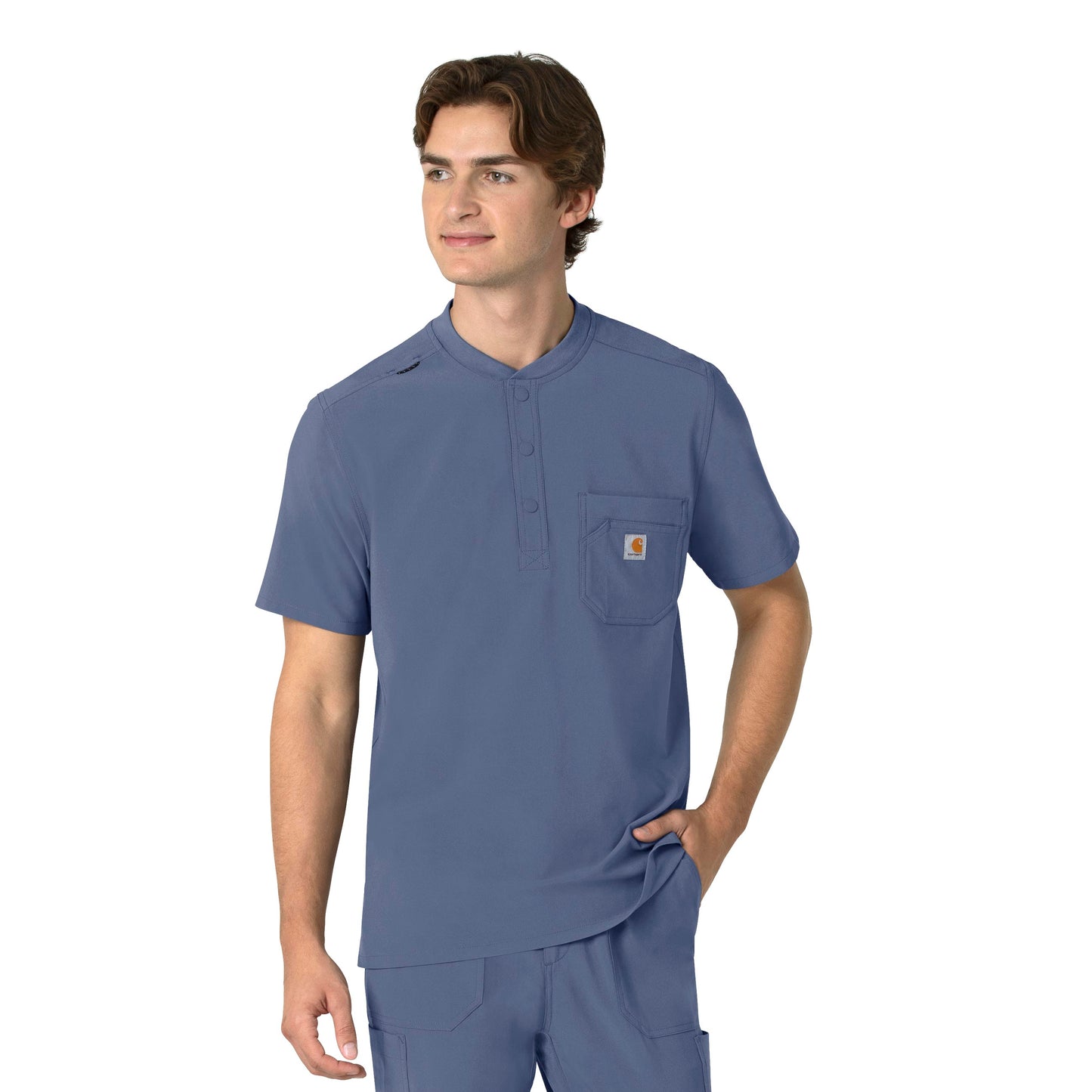 Force Cross-Flex C16310 Men's Henley Scrub Top Riverside Model Image Front | Carhartt