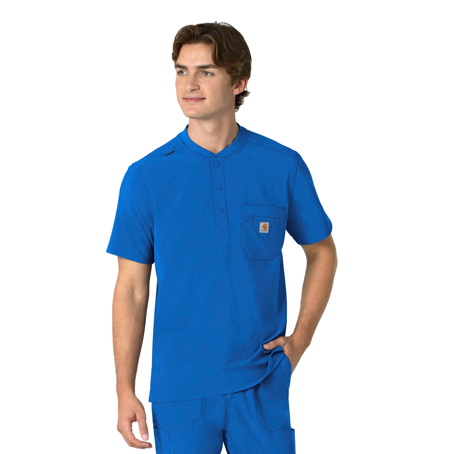 Force Cross-Flex C16310 Men's Henley Scrub Top Royal Model Image Front | Carhartt