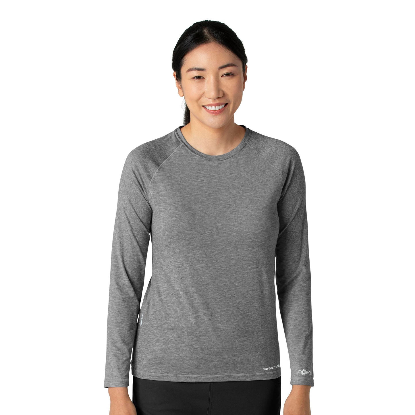 Force Sub-Scrubs C31009 Performance Long Sleeve Tee Grey Heather Model Image Front | Carhartt