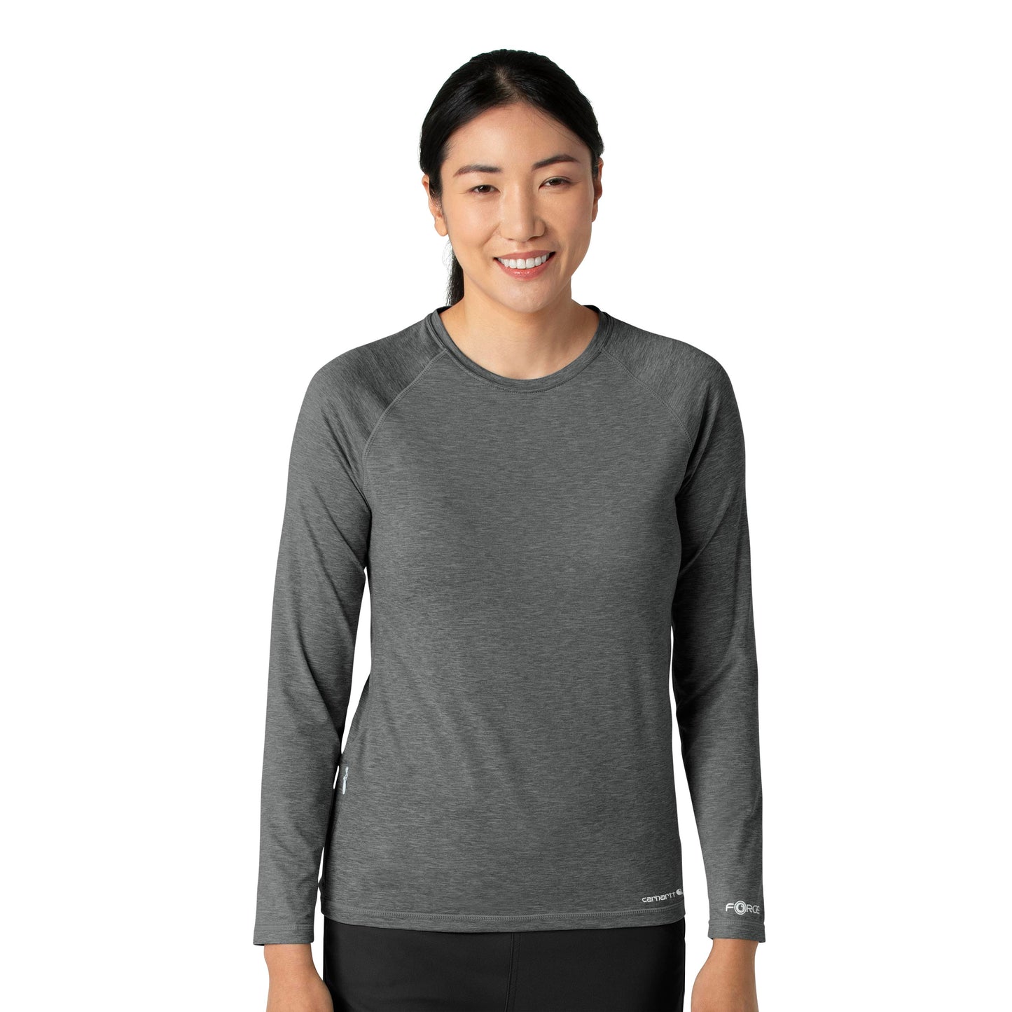 Force Sub-Scrubs C31009 Performance Long Sleeve Tee Pewter Heather Model Image Front | Carhartt