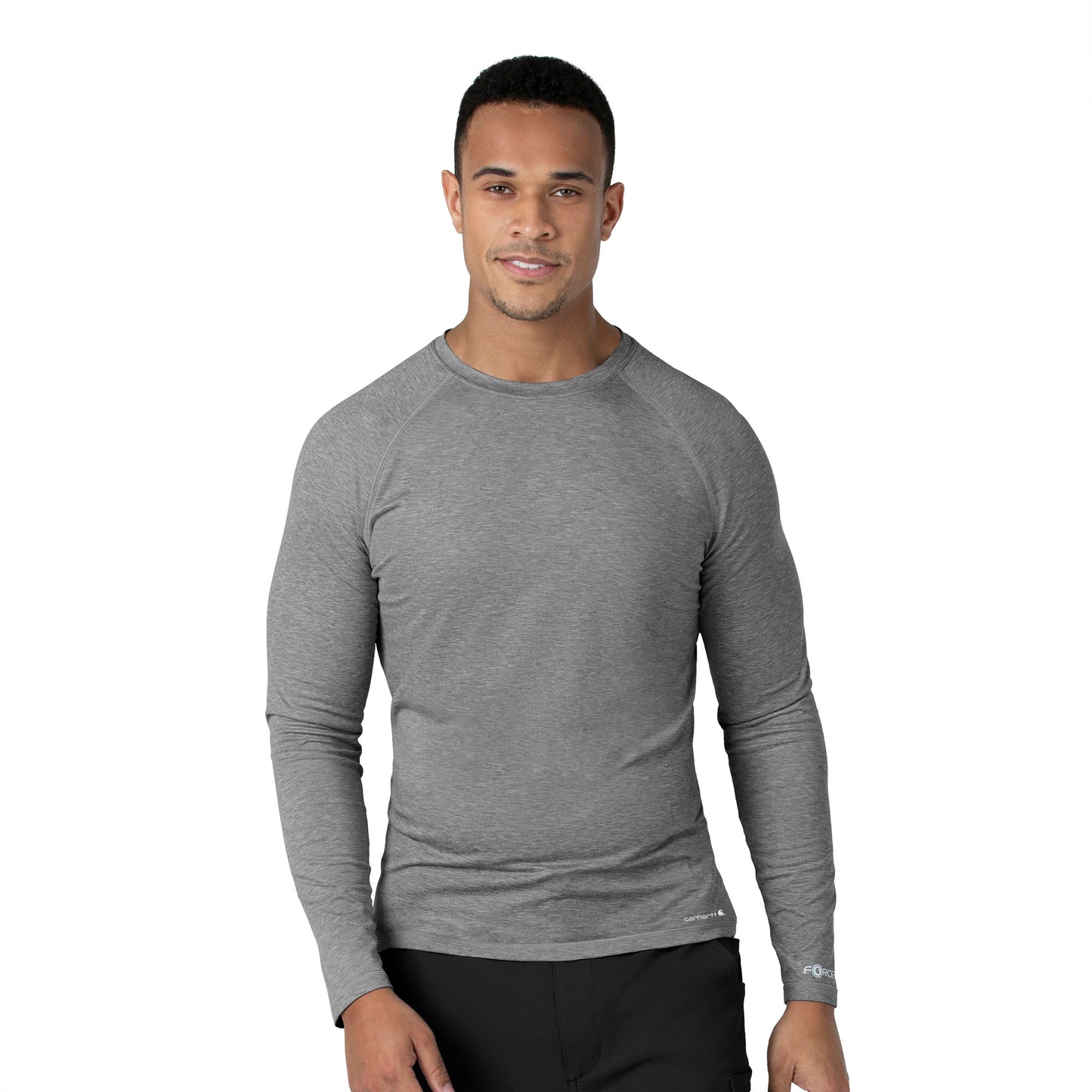 Force Sub-Scrubs C32009 Men's Performance Long Sleeve Tee Grey Heather Model Image Front | Carhartt