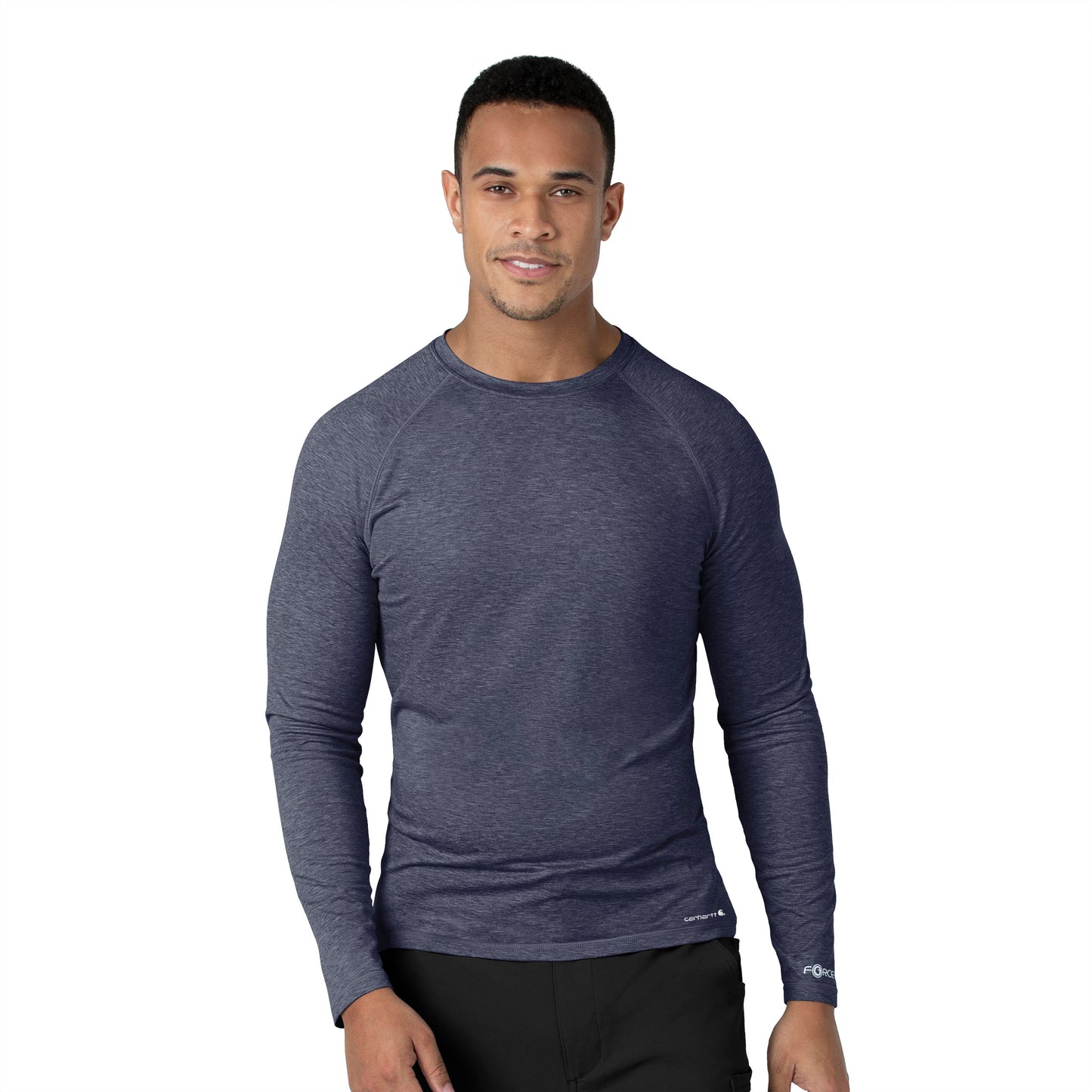 Force Sub-Scrubs C32009 Men's Performance Long Sleeve Tee Navy Heather Model Image Front | Carhartt