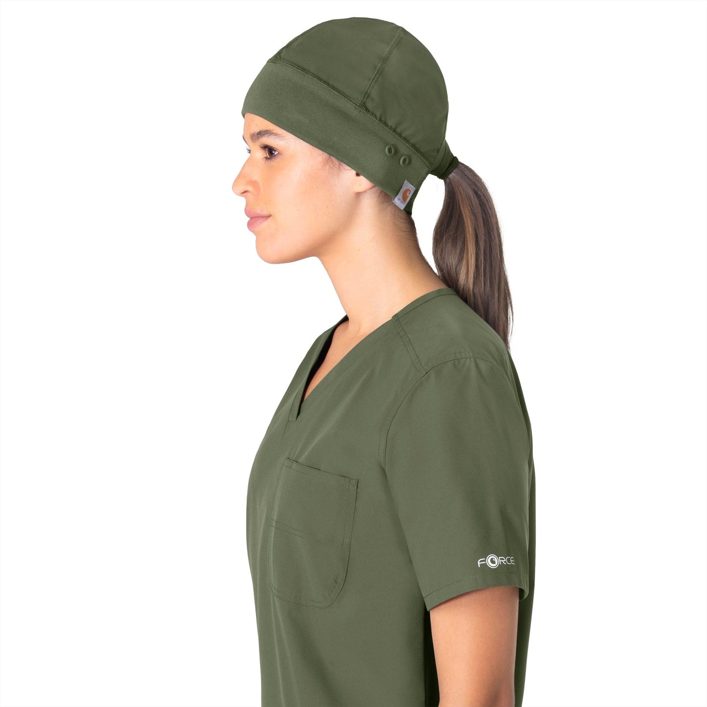 Force Essentials C40013 Unisex Beanie Scrub Cap Olive Model Image Front | Carhartt