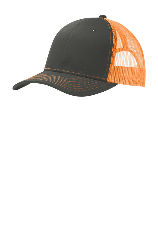 Port Authority Snapback Trucker Cap C402 Grey Steel/ Neon Orange