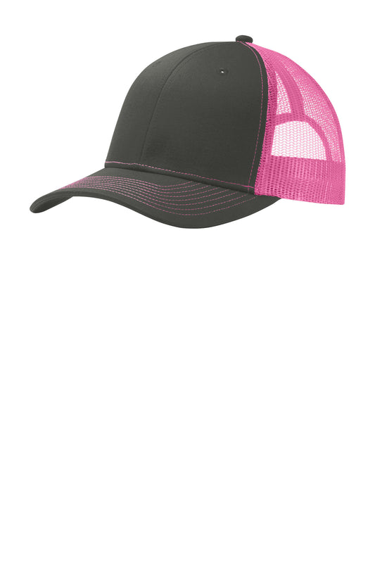 Port Authority Snapback Trucker Cap C402 Grey Steel/ Neon Pink