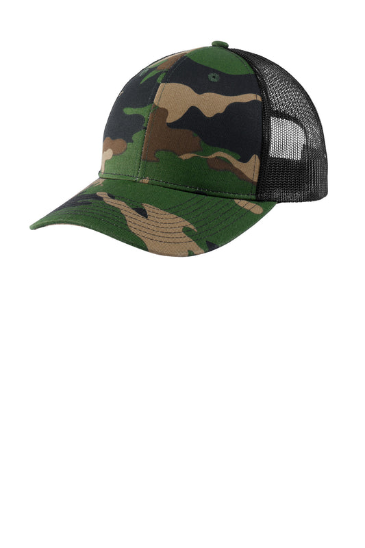 Port Authority Snapback Trucker Cap C402 Woodland Camo/ Black