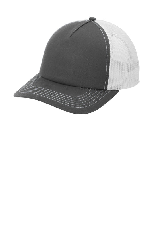Port Authority Low-Profile Snapback 5-Panel Trucker Cap C405LP Grey Steel/ White
