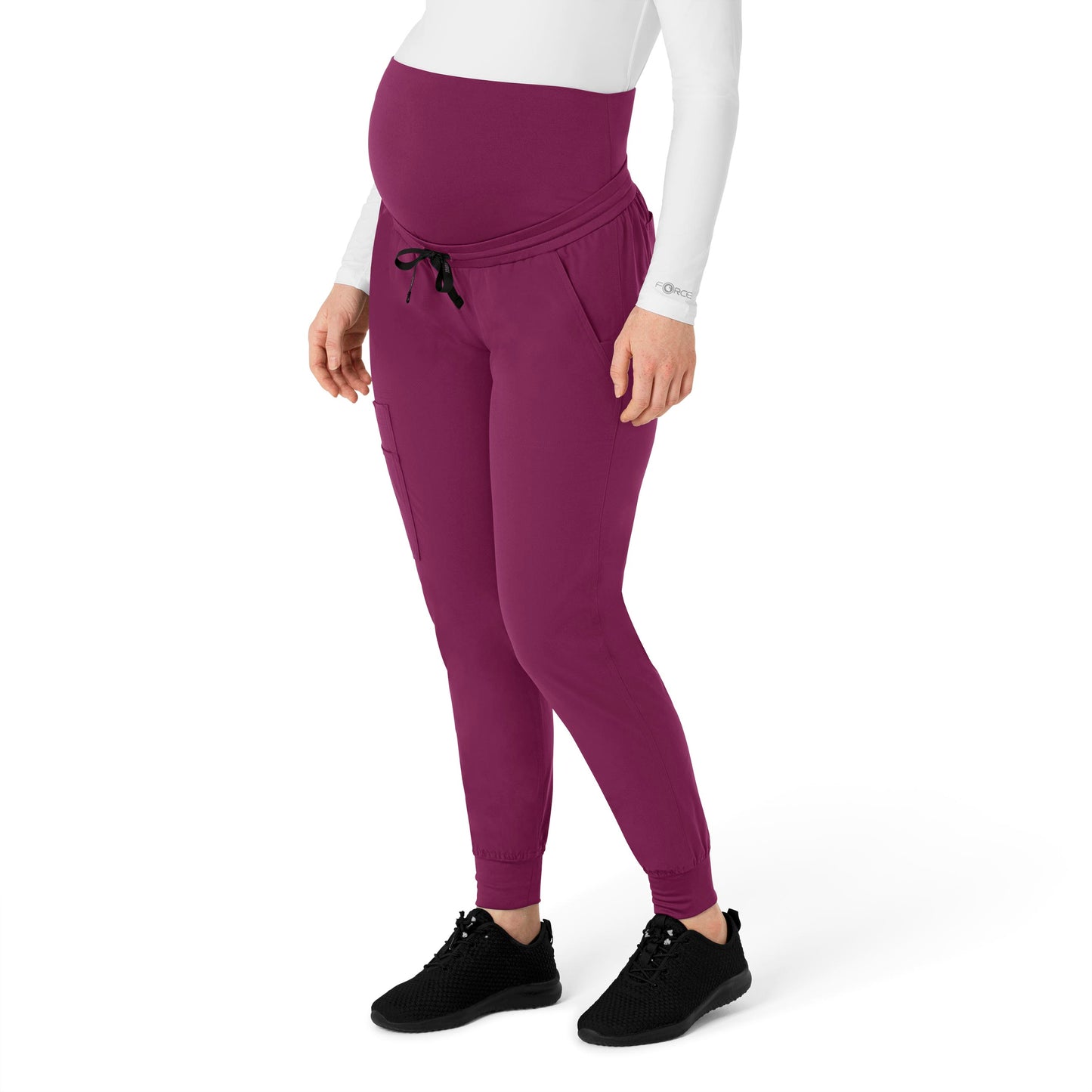 Force Essentials C54113 Maternity Jogger Scrub Pants Wine Model Image Front | Carhartt