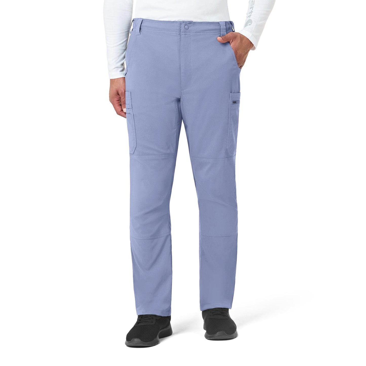 Rugged Flex Peak C55037 Men's Straight Leg Cargo Scrub Pant Ceil Blue Model Image Front | Carhartt