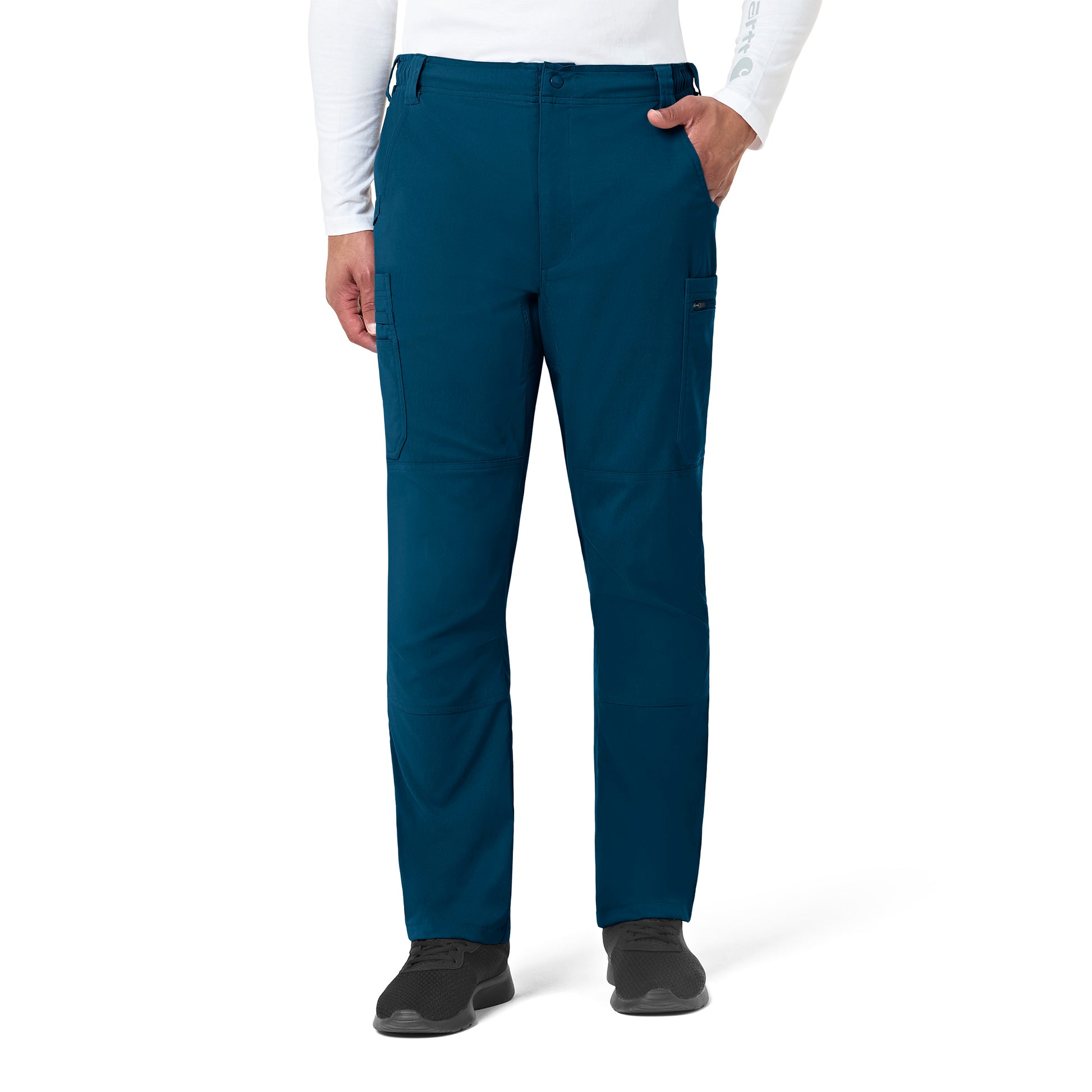 Rugged Flex Peak C55037 Men's Straight Leg Cargo Scrub Pant Caribbean Blue Model Image Front | Carhartt