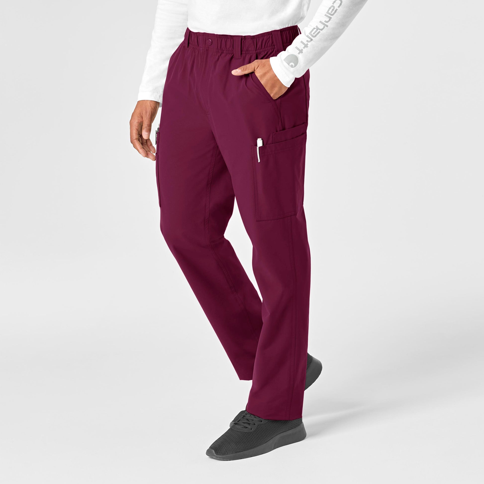 Force Essentials C56113 Men's Straight Leg Cargo Scrub Pants Wine Model Image Front | Carhartt