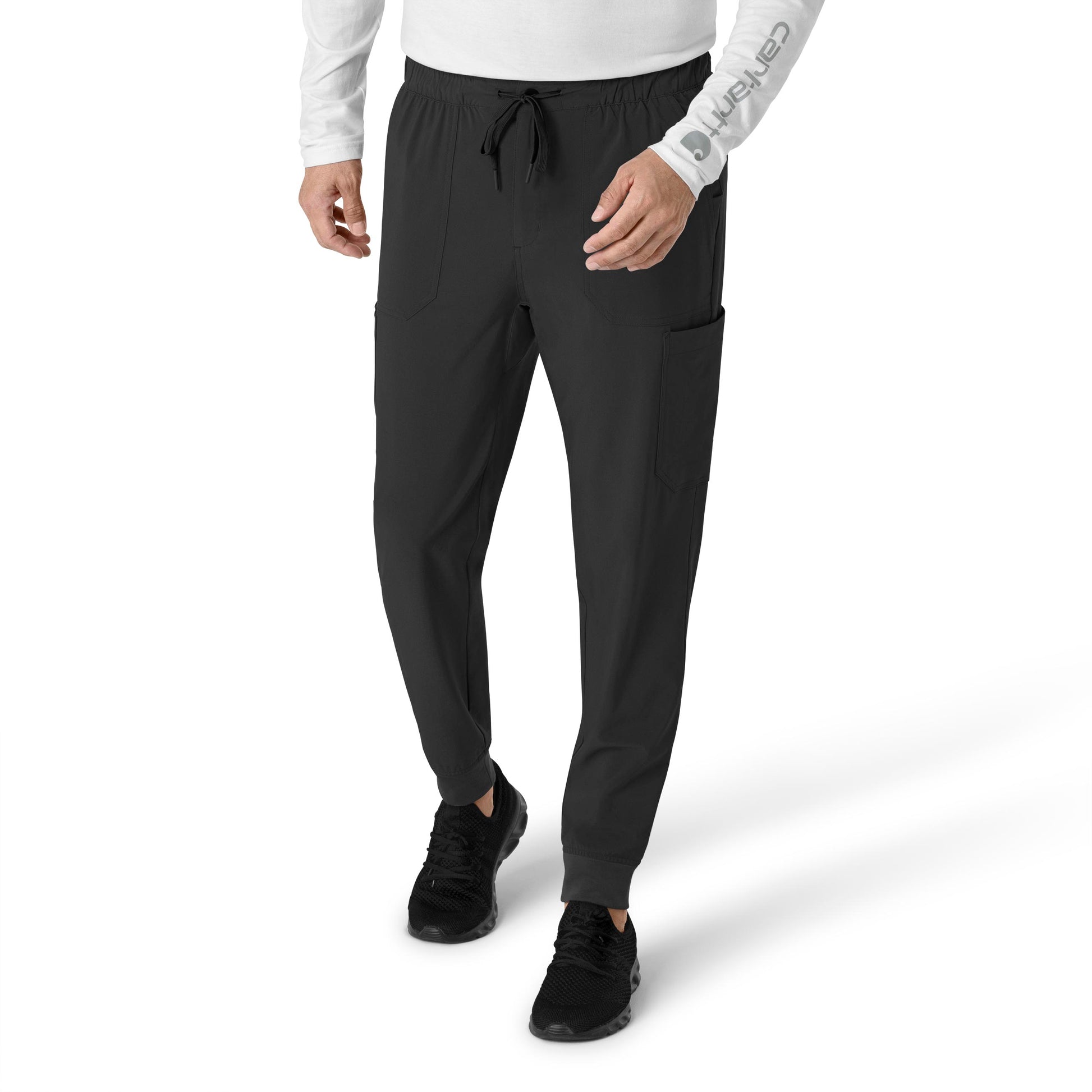 Force Cross-Flex C56310 Men's Jogger Scrub Pants Black Model Image Front | Carhartt