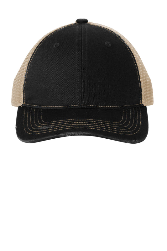 Port Authority Distressed Mesh Back Cap C600 Black/ Khaki