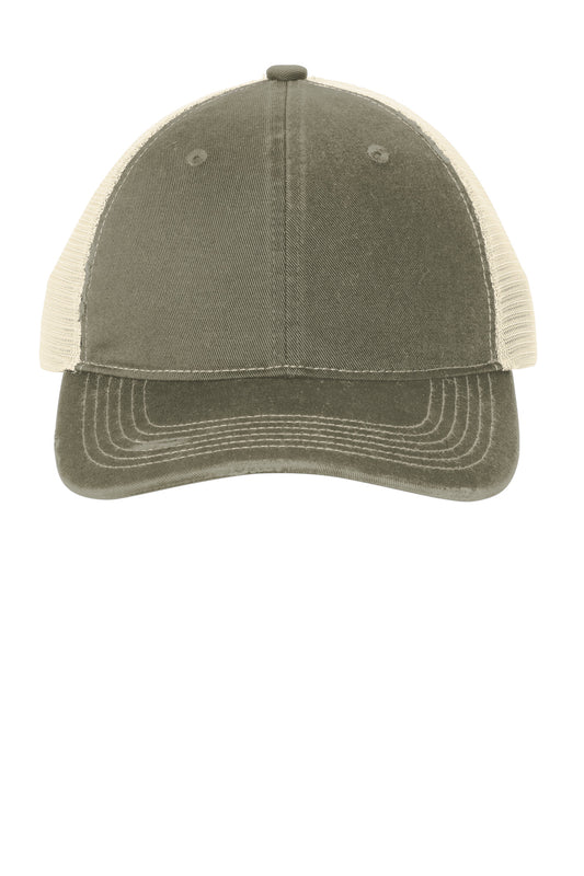 Port Authority Distressed Mesh Back Cap C600 Light Olive/ Stone