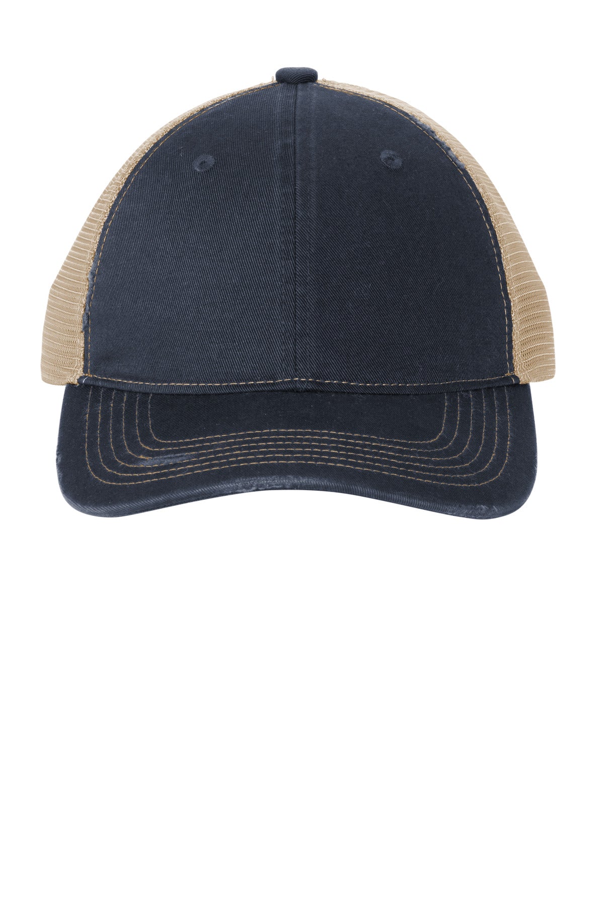 Port Authority Distressed Mesh Back Cap C600 River Blue Navy/ Khaki