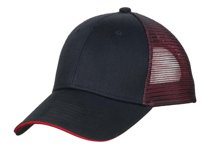 Port Authority Double Mesh Snapback Sandwich Bill Cap C818 Black/ Red