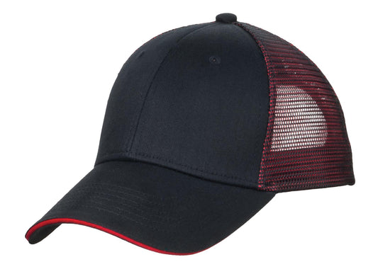 Port Authority Double Mesh Snapback Sandwich Bill Cap C818 Black/ Red