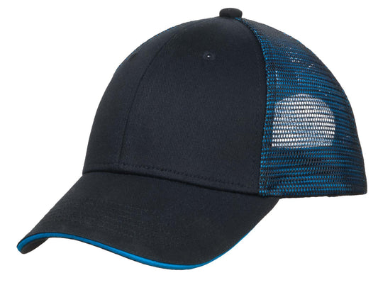 Port Authority Double Mesh Snapback Sandwich Bill Cap C818 Black/ Shock Blue