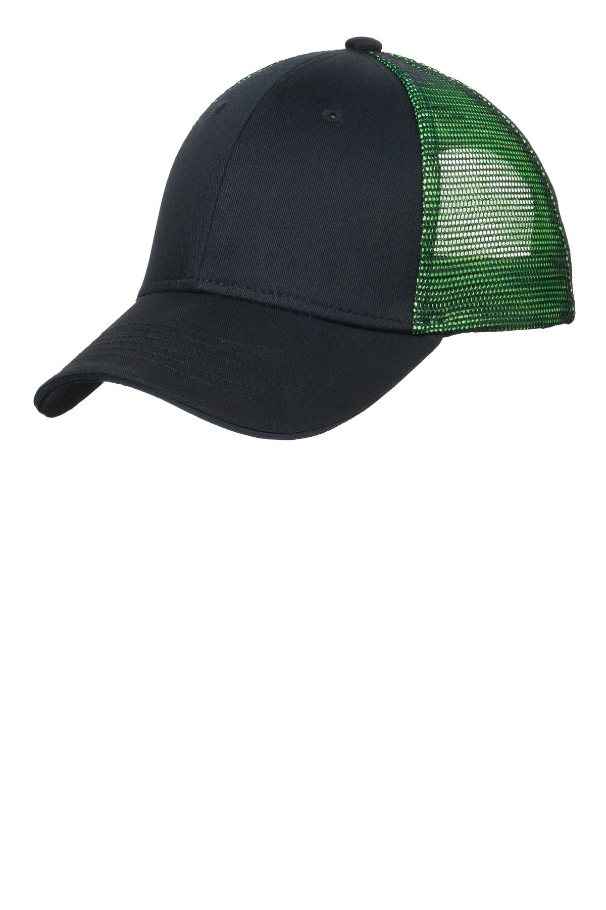 Port Authority Double Mesh Snapback Sandwich Bill Cap C818 Black/ Shock Green