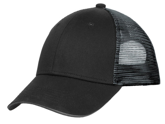 Port Authority Double Mesh Snapback Sandwich Bill Cap C818 Black/ Silver