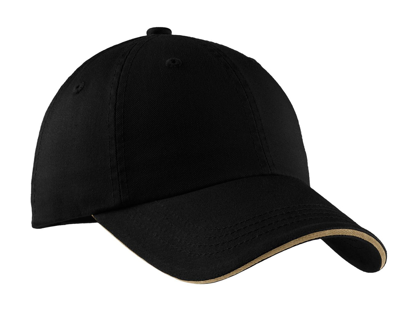 Port Authority Sandwich Bill Cap with Striped Closure C830 Black/ Khaki