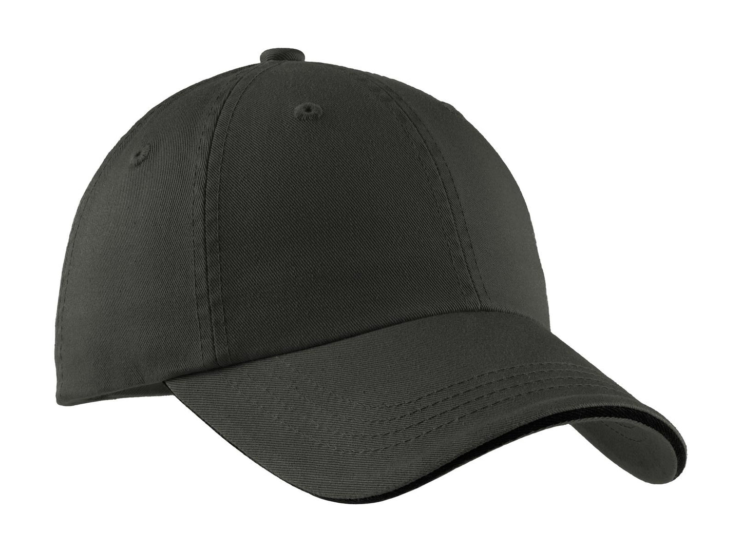 Port Authority Sandwich Bill Cap with Striped Closure C830 Charcoal/ Black