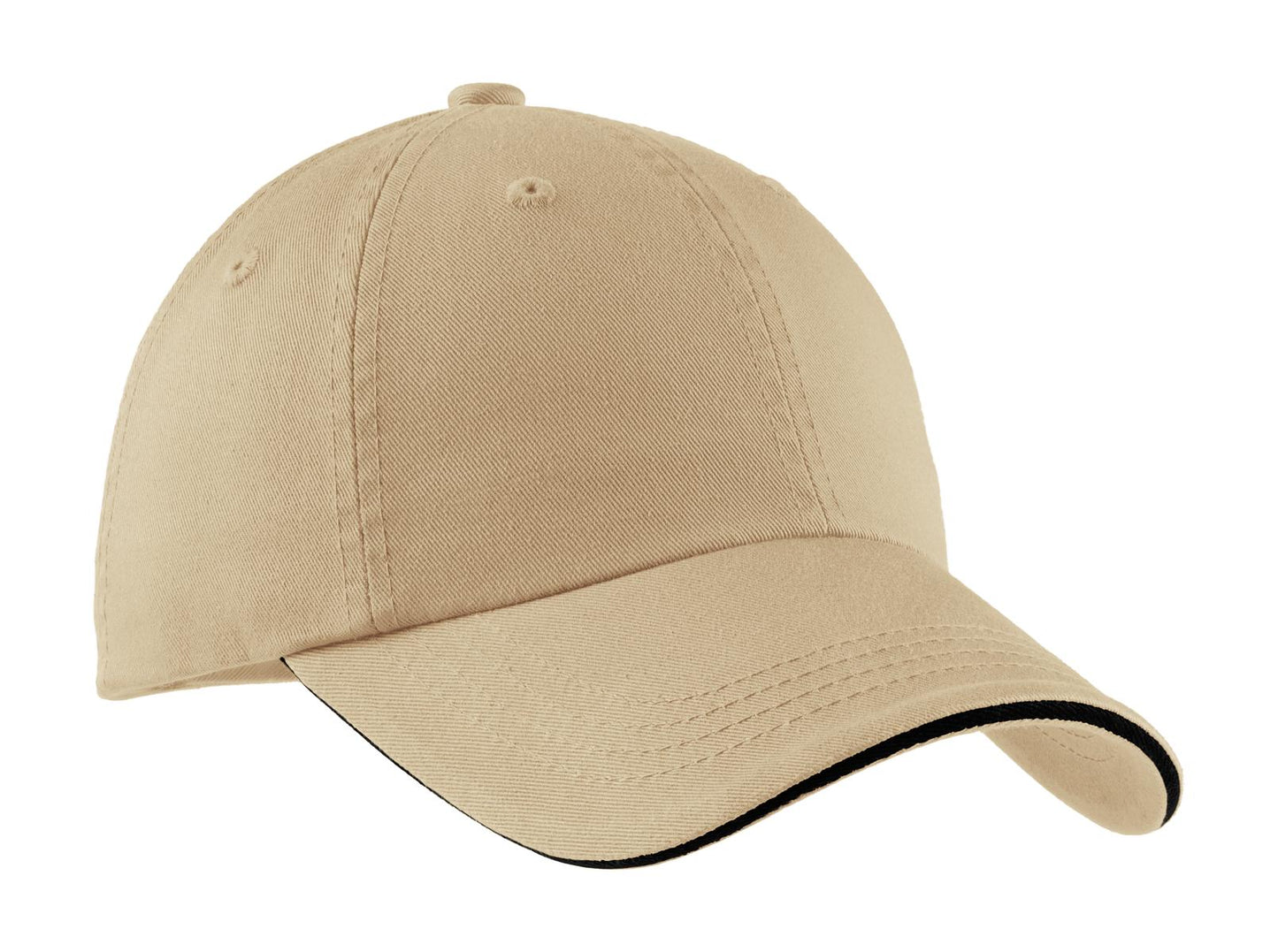 Port Authority Sandwich Bill Cap with Striped Closure C830 Stone/ Black