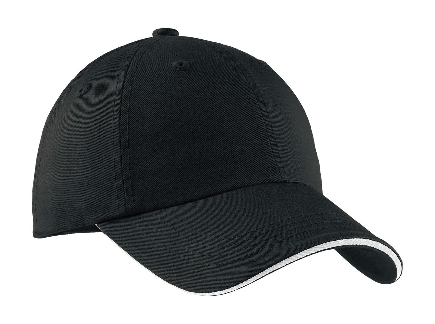 Port Authority Sandwich Bill Cap with Striped Closure C830 Black/ White