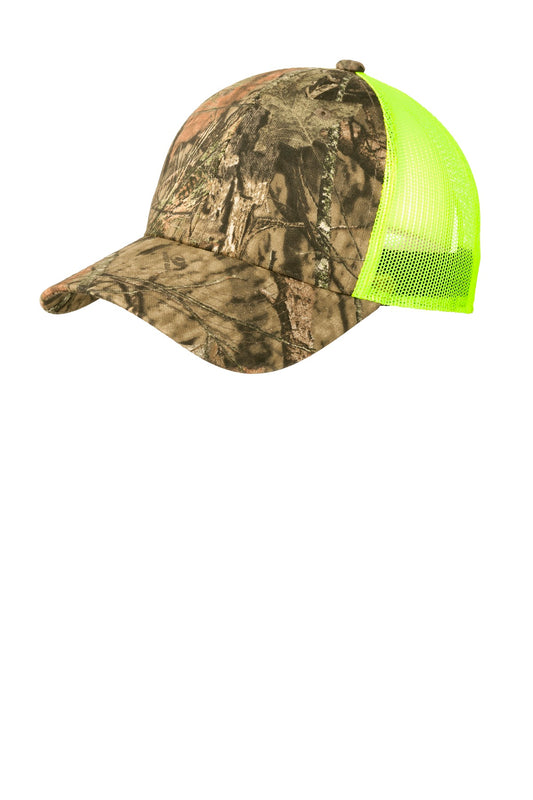 Port Authority Structured Camouflage Mesh Back Cap C930 Mossy Oak Break-Up Country/ Neon Yellow