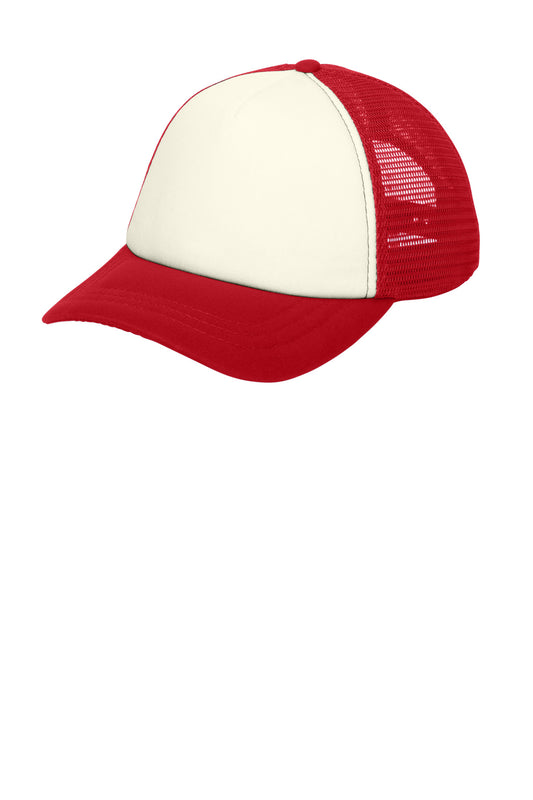 Port Authority 5-Panel Twill Foam Trucker Cap C936 Ivory/ Red