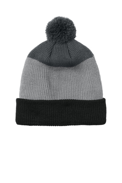 Port Authority Cozy Striped Pom Beanie C979 Deep Black/ Gusty Grey/ Storm Grey