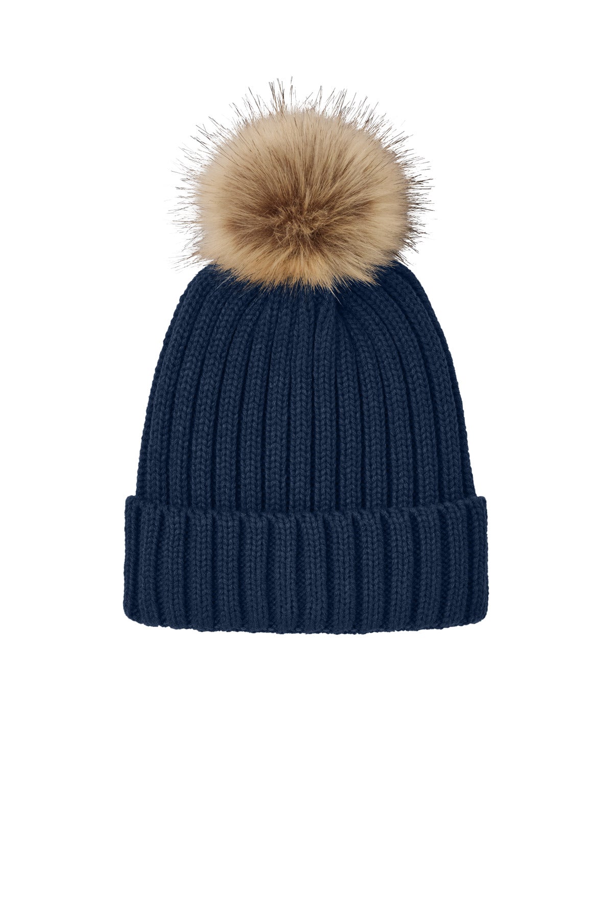 Port Authority Faux Fur Pom Beanie C990 River Blue Navy