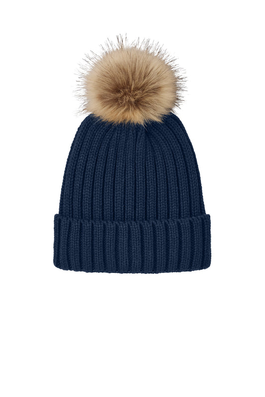 Port Authority Faux Fur Pom Beanie C990 River Blue Navy