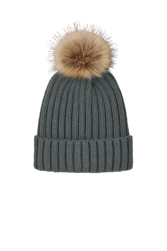 Port Authority Faux Fur Pom Beanie C990 Storm Grey
