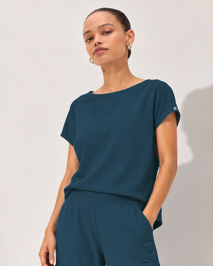 Foundry Women's 1215 Rowan 1 Pocket Boat Neck Dolman Top Caribbean