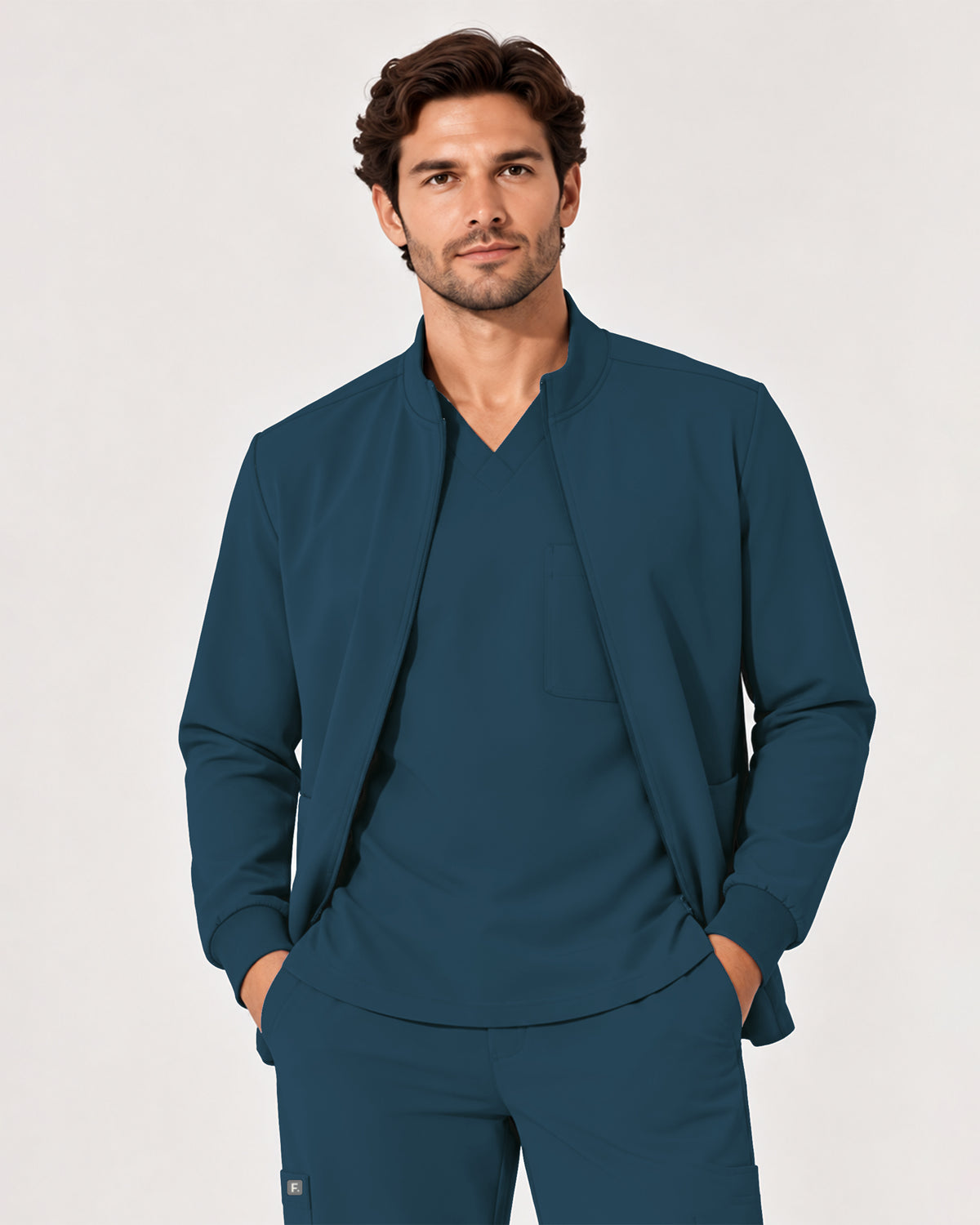 Foundry Men's 6505 Slate Men'S 2 Pocket Scrub Jacket Caribbean