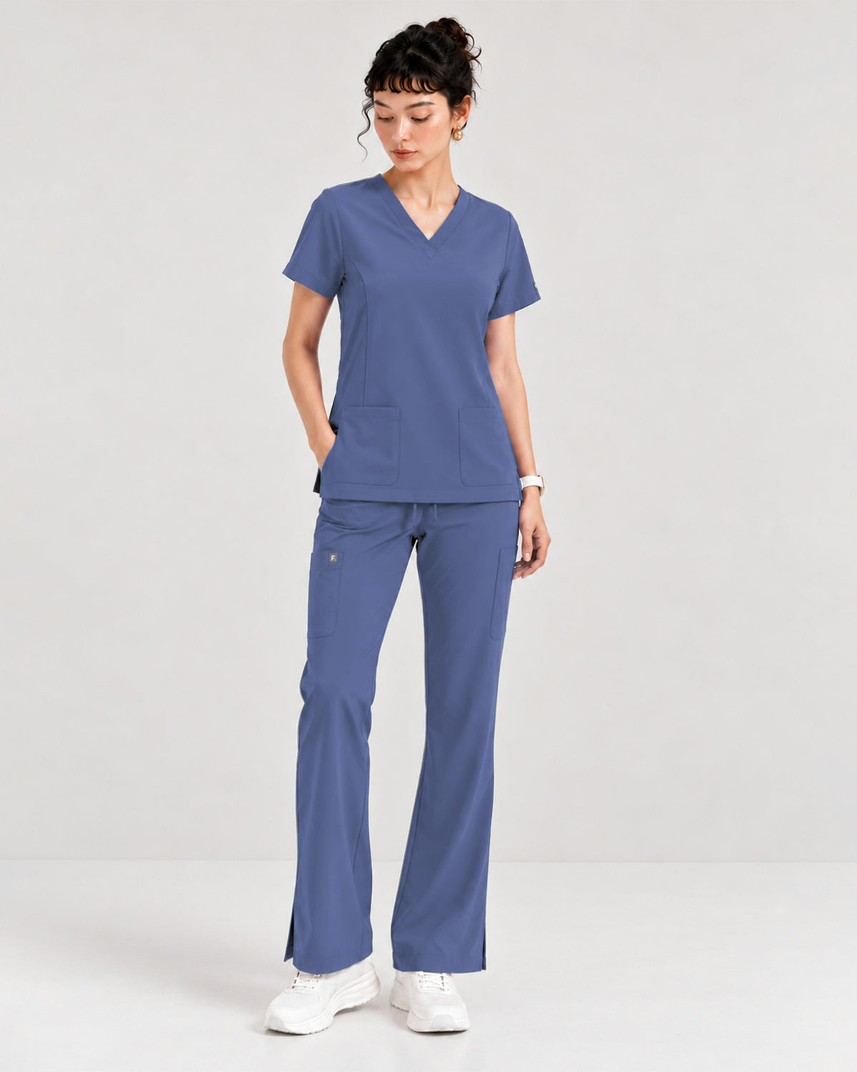 Foundry Women's 1005 Quinn 2 Pocket V-Neck Top Ceil Blue