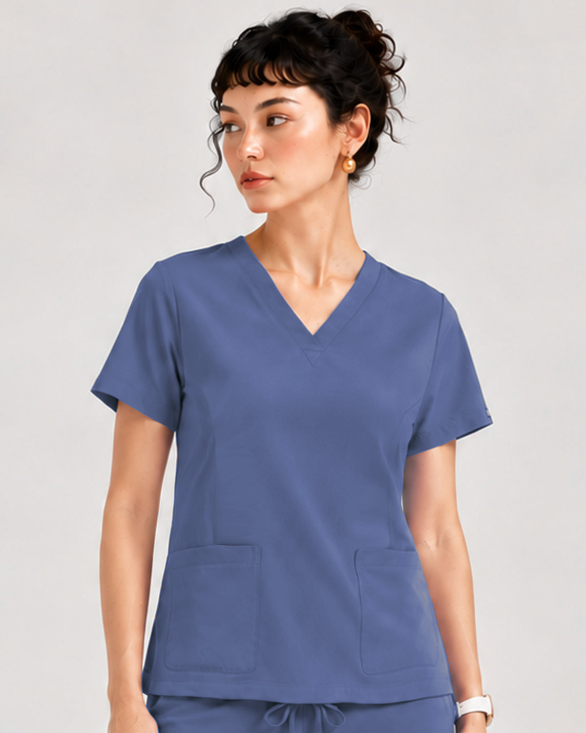Foundry Women's 1005 Quinn 2 Pocket V-Neck Top Ceil Blue