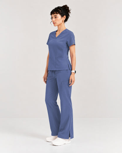 Foundry Women's 1005 Quinn 2 Pocket V-Neck Top Ceil Blue