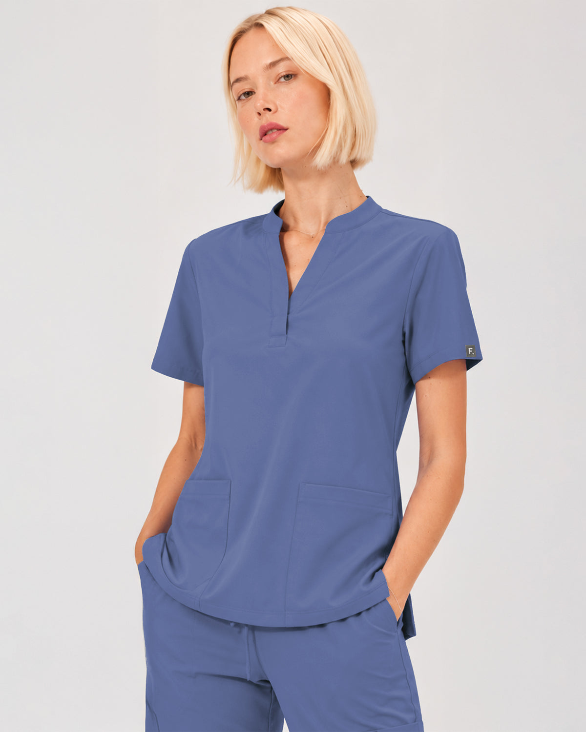 Foundry Women's 1055 Arden 2 Pocket Mandarin Top Ceil Blue