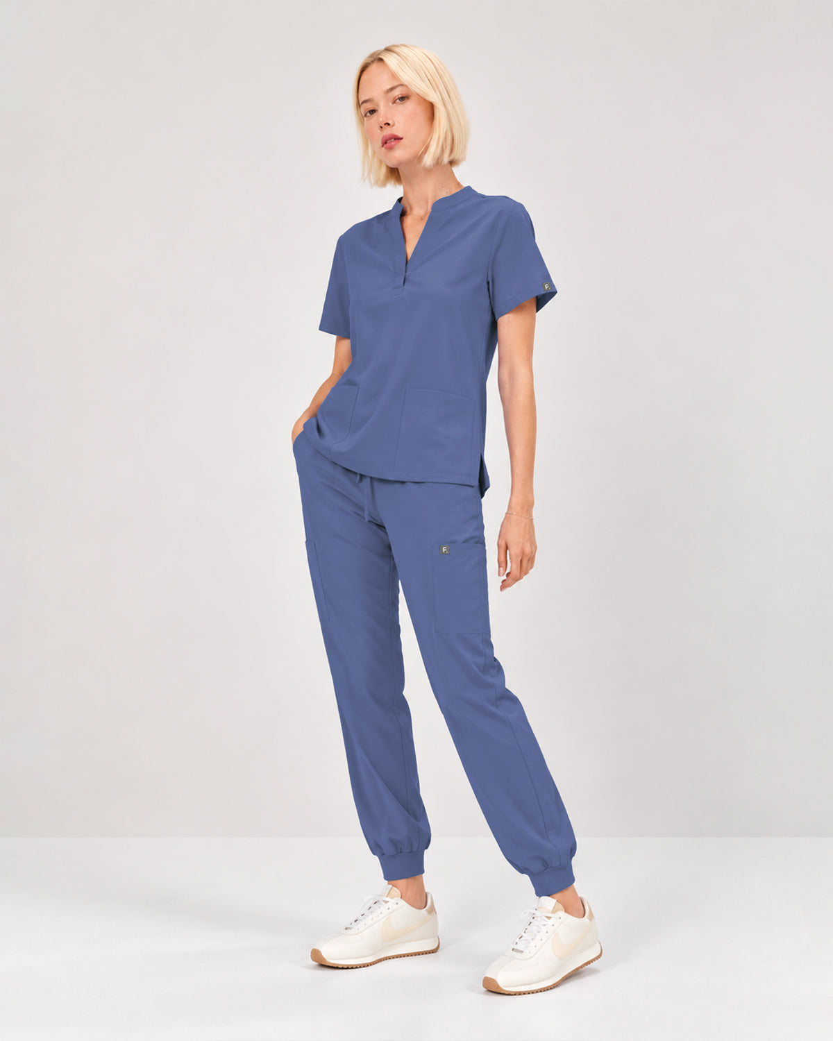 Foundry Women's 1055 Arden 2 Pocket Mandarin Top Ceil Blue