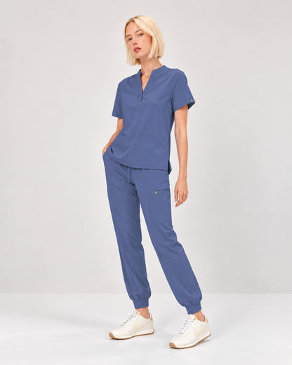 Foundry Women's 1055 Arden 2 Pocket Mandarin Top Ceil Blue