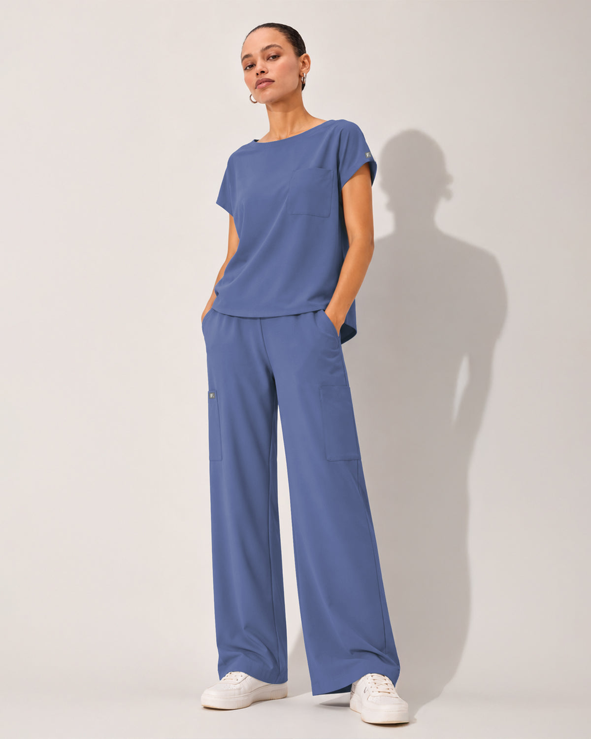 Foundry Women's 1215 Rowan 1 Pocket Boat Neck Dolman Top Ceil Blue