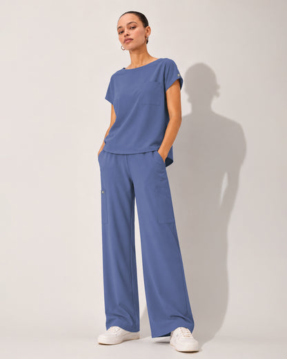 Foundry Women's 1215 Rowan 1 Pocket Boat Neck Dolman Top Ceil Blue