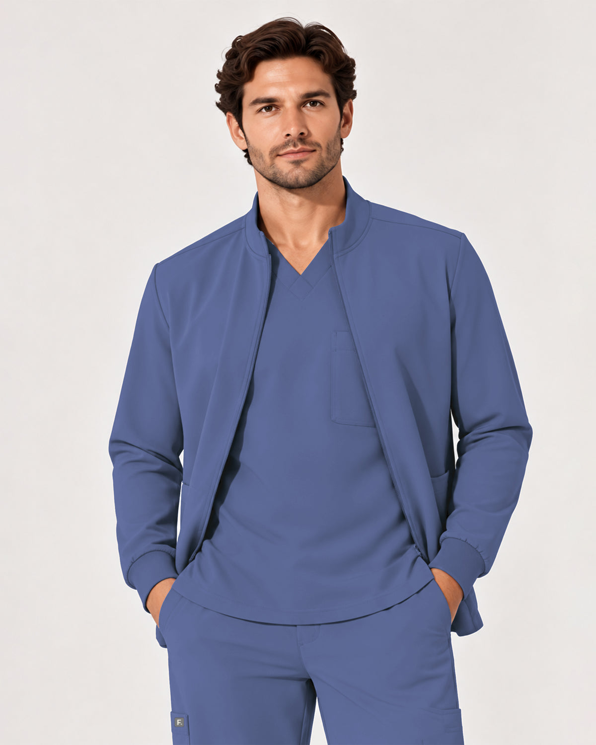 Foundry Men's 6505 Slate Men'S 2 Pocket Scrub Jacket Ceil Blue