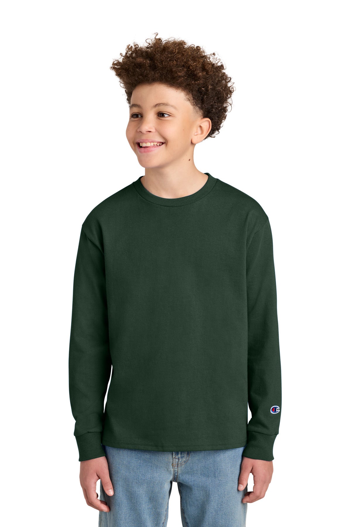Champion Youth Jersey Long Sleeve Tee CH1751 Dark Green