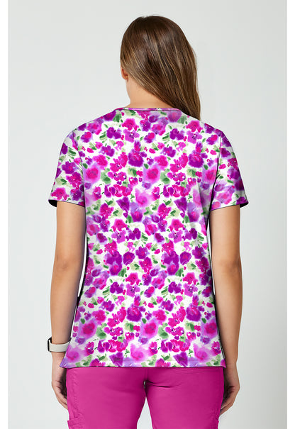 Achieve CK00010 Women's 2 Pocket Print Scrub Top Dissolving Blooms