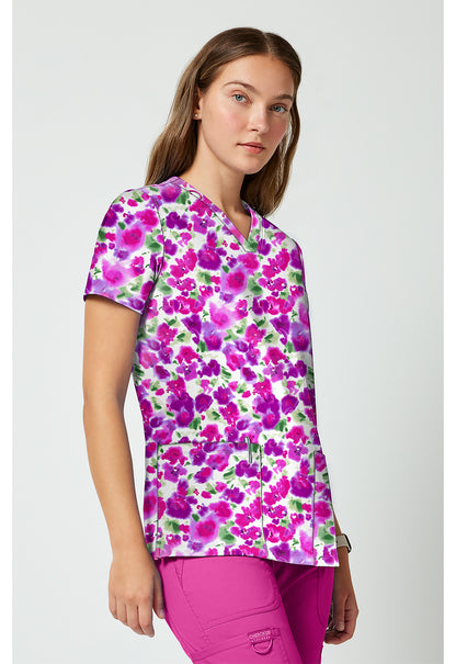 Achieve CK00010 Women's 2 Pocket Print Scrub Top Dissolving Blooms