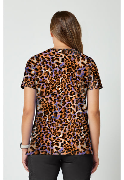 Achieve CK00010 Women's 2 Pocket Print Scrub Top Leopard Queen