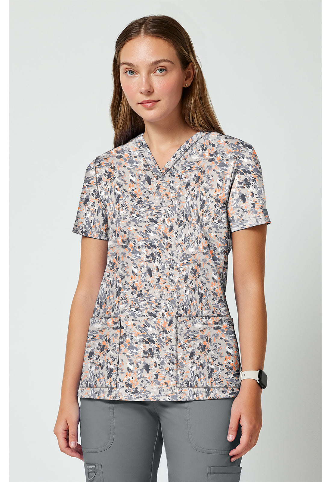 Achieve CK00010 Women's 2 Pocket Print Scrub Top Softest Skin